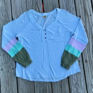 Ladies TRUE CRAFT Colorblock Camp Henley Knit Top Shirt L